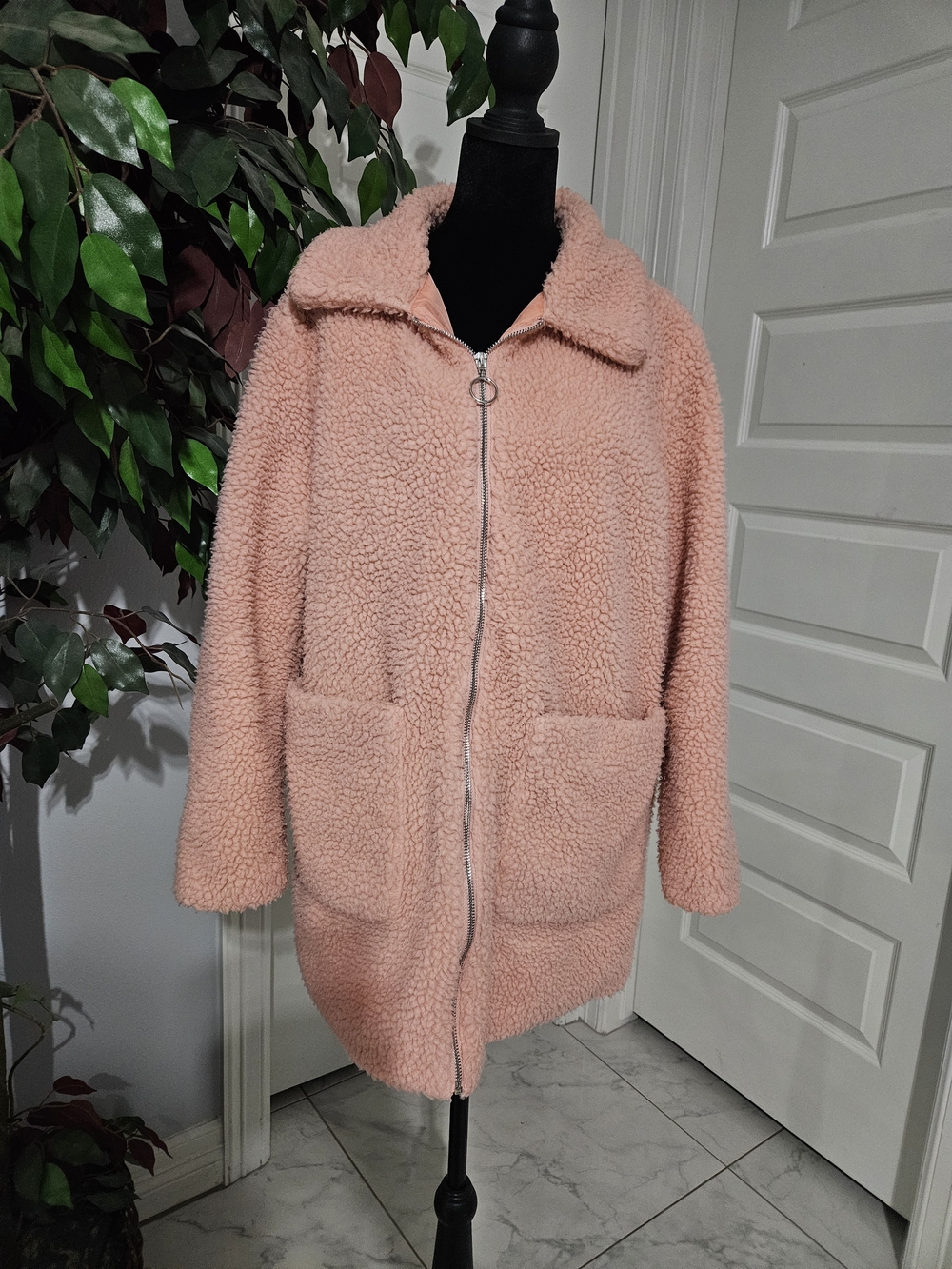Jason Maxwell Blush Pink Teddy Zip-Front Coat